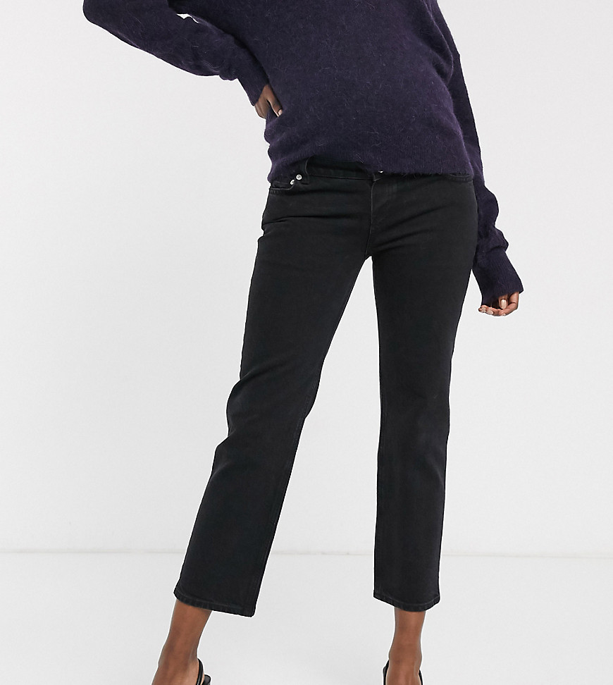 ASOS DESIGN Maternity – Hoch geschnittene Slim Fit Stretch-Jeans mit geradem Beinschnitt und Überbauch-Bund in Schwarz
