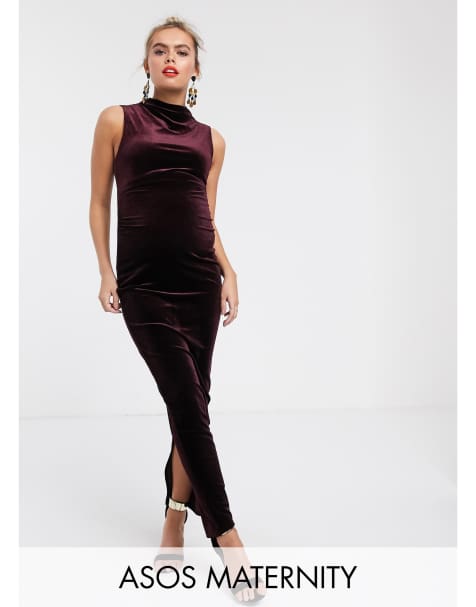 ASOS DESIGN Maternity – Hochgeschlossenes Midikleid aus Samt
