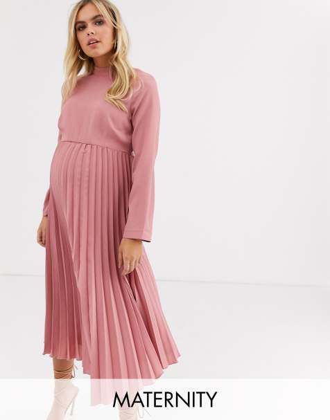 ASOS DESIGN Maternity – Hochgeschlossenes, plissiertes Midikleid