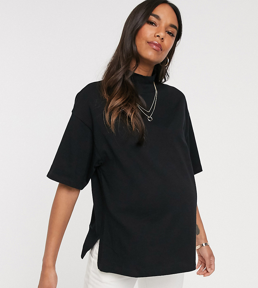 ASOS DESIGN Maternity - Hoogsluitend T-shirt met korte mouwen in zwart