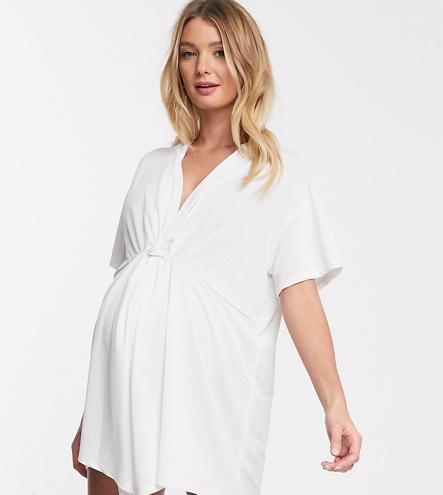 ASOS DESIGN Maternity - hvid twistet strandkjole i tekstureret jersey