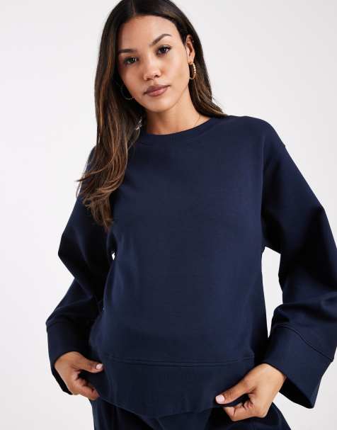 ASOS DESIGN Maternity interlock oversized crew neck top in navy - view 1