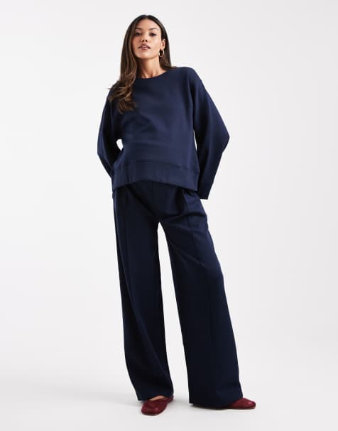 ASOS DESIGN Maternity interlock wide leg trouser in navy - view 1