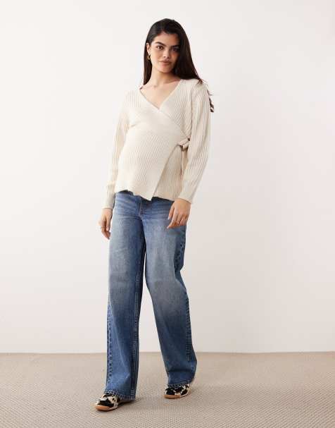 ASOS DESIGN Maternity – Jasnobeżowy kopertowy kardigan - view 1