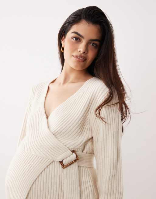 ASOS DESIGN Maternity – Jasnobeżowy kopertowy kardigan, 2 z 4