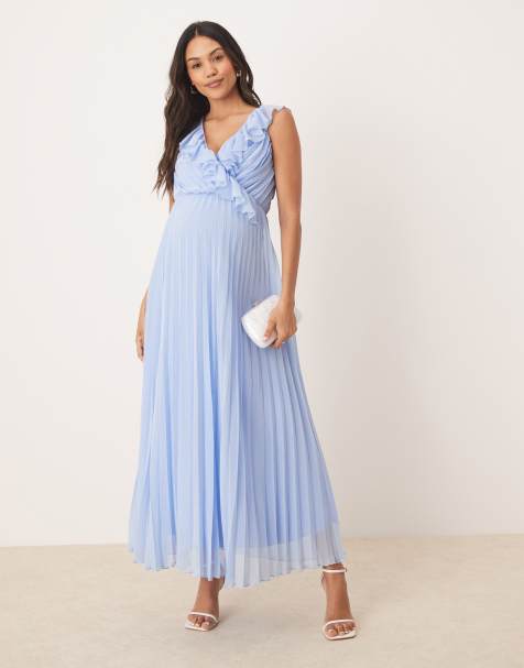 ASOS DESIGN Maternity – Jasnoniebieska plisowana sukienka kopertowa midi z falbanką - view 1