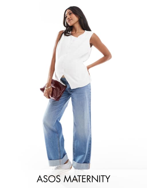 ASOS DESIGN Maternity - Jean ample à large revers - Bleu clair 