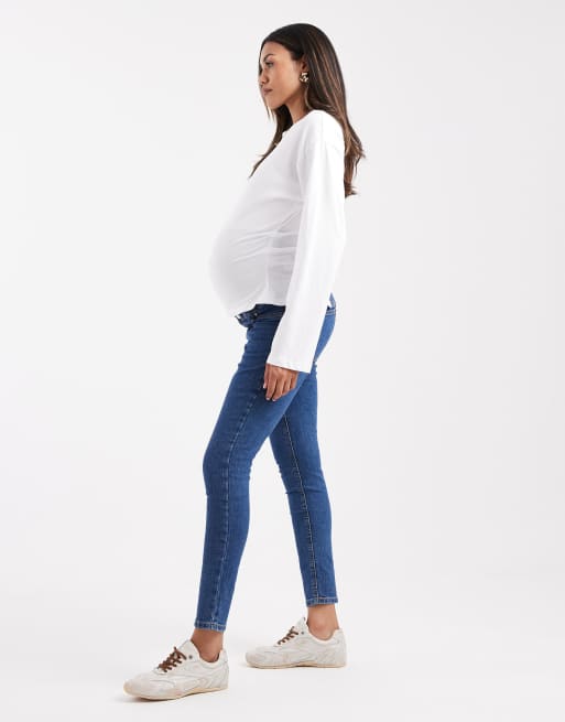 ASOS DESIGN Maternity - Jean skinny avec bande recouvrant le ventre - Bleu foncé , 2 de 5