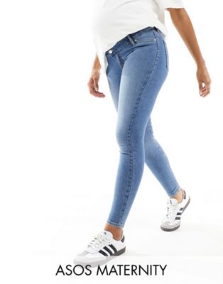 ASOS DESIGN Maternity skinny jeans in mid blue - ASOS Price Checker