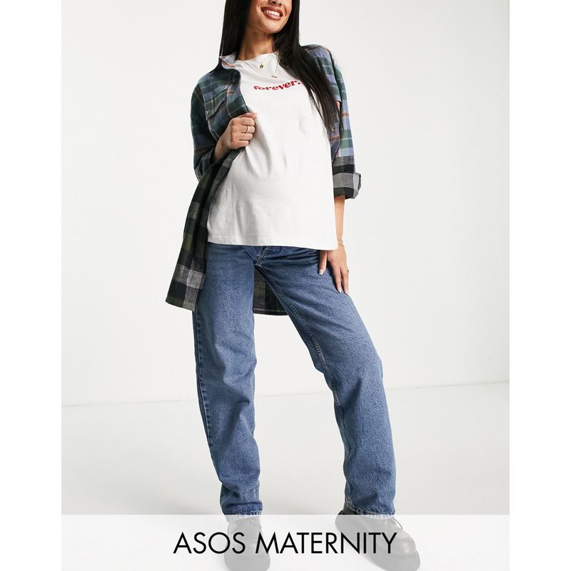 Jeans neri Jeans DESIGN Maternity - Jeans boyfriend ampi in misto cotone organico a vita bassa lavaggio medio