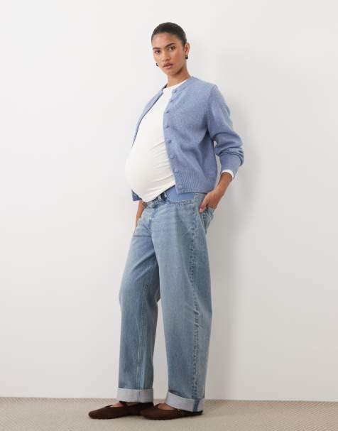 ASOS DESIGN Maternity - Jeans comodi a vita alta lavaggio blu medio con risvolto - view 1