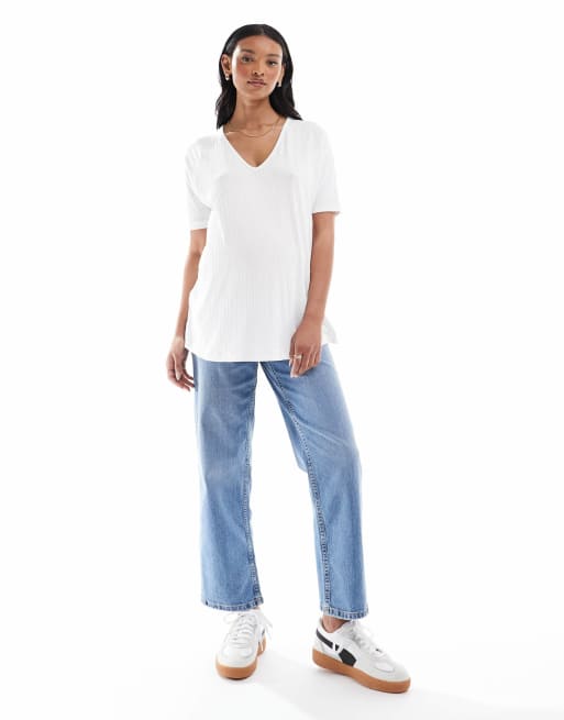 ASOS DESIGN Maternity - Jeans corti elasticizzati comodi a gamba dritta blu medio