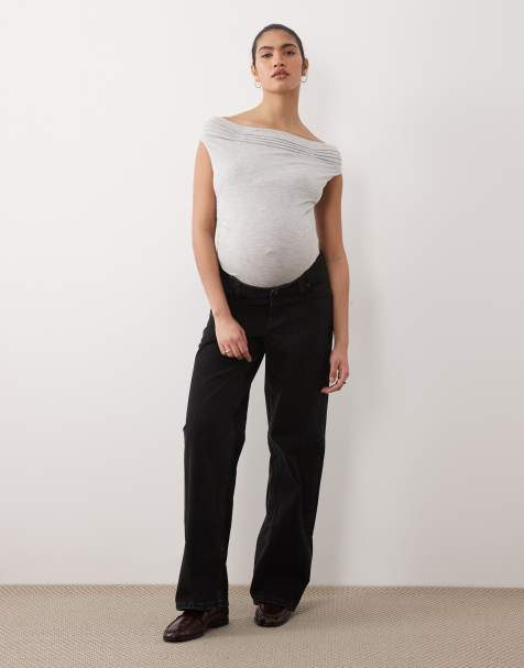 ASOS DESIGN Maternity - Jeans dad fit a fondo ampio neri - view 1