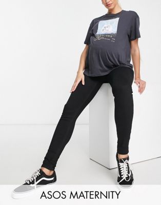 ASOS DESIGN Maternity skinny jeans in black with over bump waistband - ASOS Price Checker