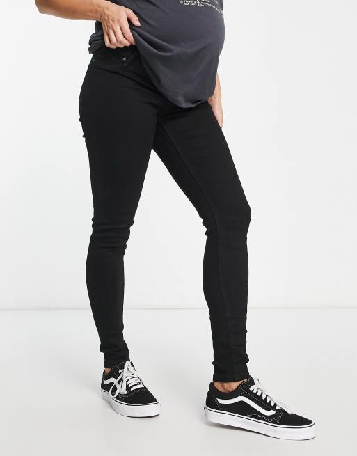 ASOS DESIGN Maternity - Jeans skinny neri con fascia sopra il pancione, 4 di 4
