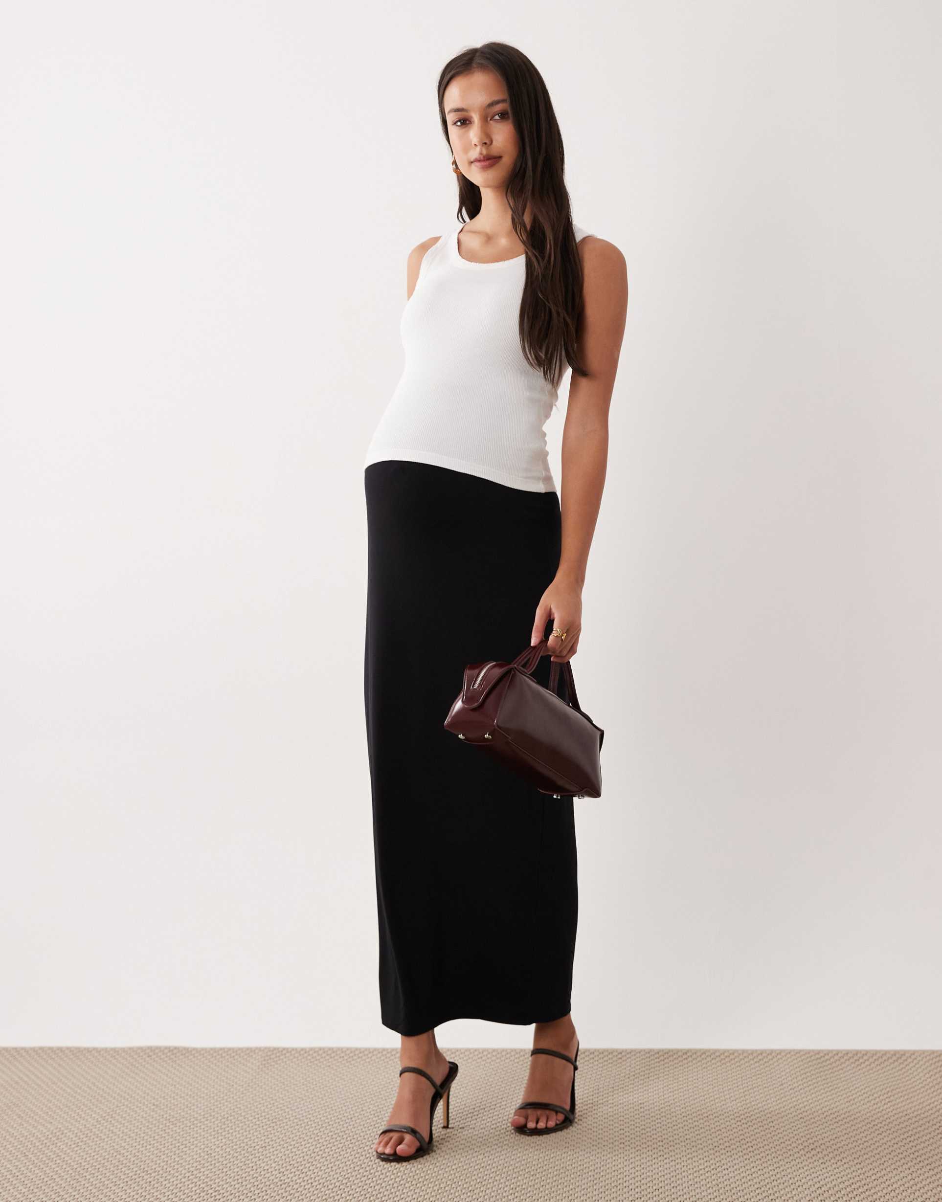 asos design maternity jersey column maxi skirt in black
