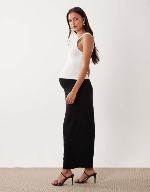 ASOS DESIGN Maternity jersey column maxi skirt in black, 2 of 5