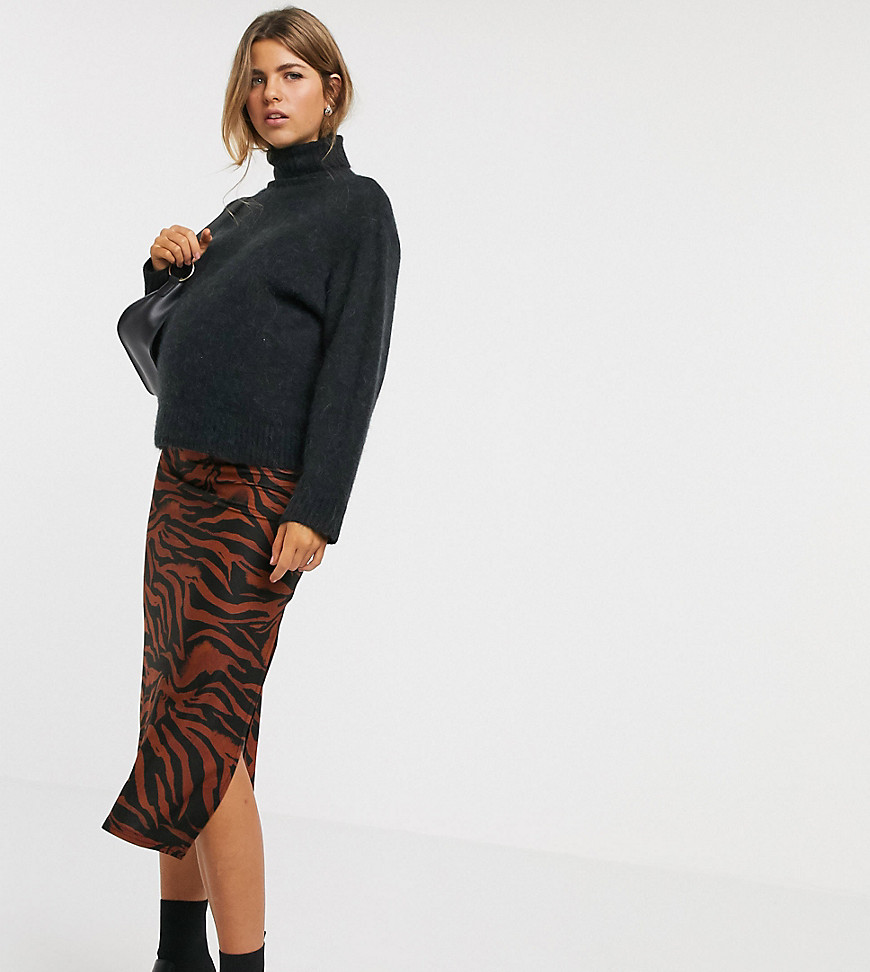 ASOS DESIGN Maternity jersey midi bias skirt with split in zebra print-Multi