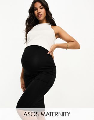 ASOS DESIGN Maternity jersey midi pencil skirt in black