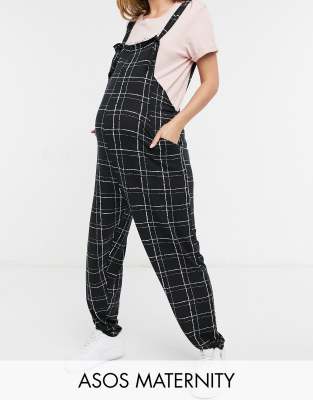 ASOS DESIGN maternity jersey overalls in mono grid print | ASOS