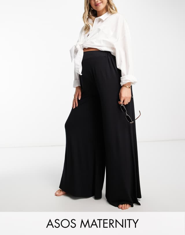 ASOS DESIGN Maternity jersey palazzo beach pants in black