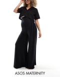 [ASOS Maternity] ASOS DESIGN Maternity jersey palazzo beach pants in black XS BLACK