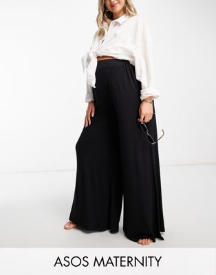 ASOS DESIGN Maternity jersey palazzo beach trouser in black - ASOS Price Checker