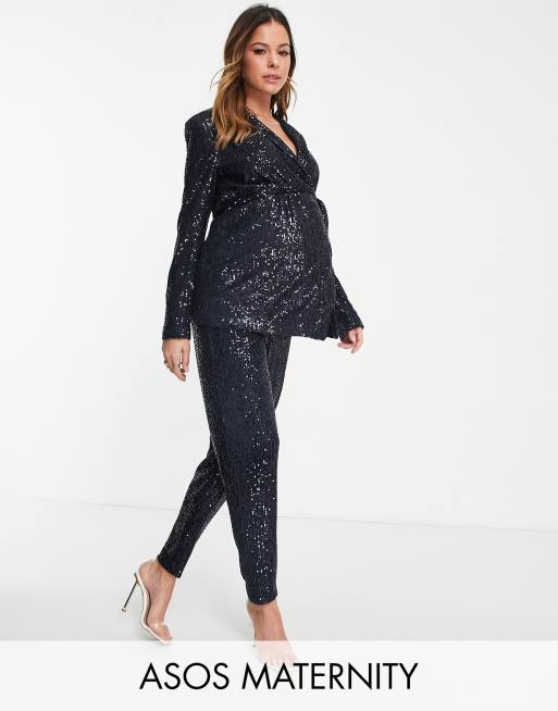 ASOS DESIGN Maternity jersey sequin slim pant in midnight navy