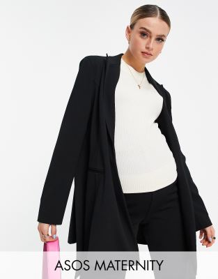 ASOS DESIGN Maternity velvet suit blazer with side wrap belt in black