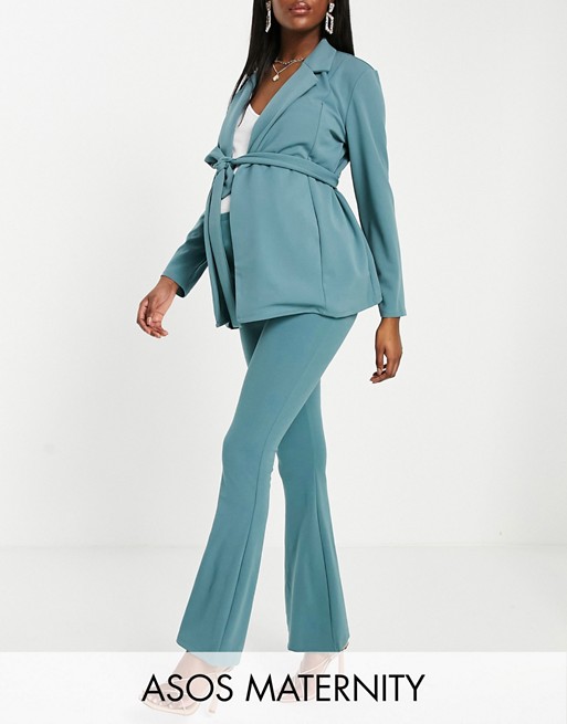 ASOS DEISGN Maternity jersey over the bump slim kickflare suit trouser i sage