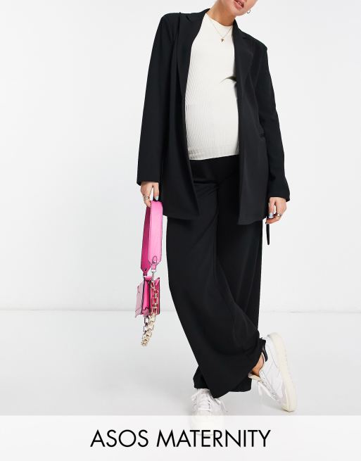 ASOS DESIGN Maternity jersey suit super high rise wide leg pants in black