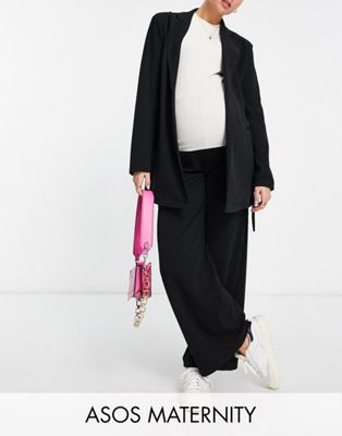 ASOS DESIGN Maternity jersey suit super high waist wide leg trouser in black - ASOS Price Checker