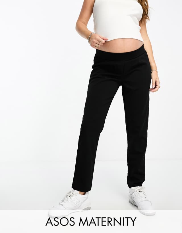 ASOS DESIGN Maternity jersey tapered suit pants in black