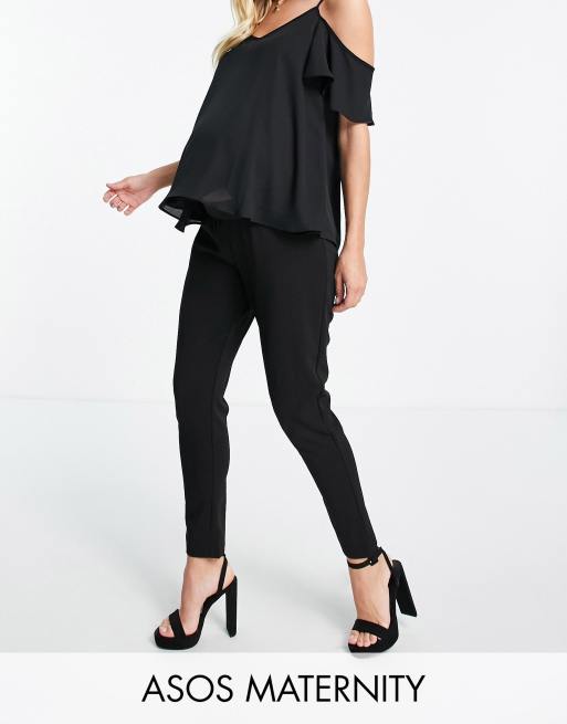 ASOS DESIGN Maternity jersey tapered suit pants in black