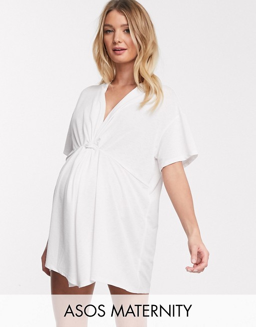 ASOS DESIGN maternity jersey textured twist front beach cover up in white