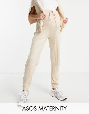 ASOS DESIGN Maternity co-ord knitted jogger with tie waist detail in oatmeal - ASOS Price Checker