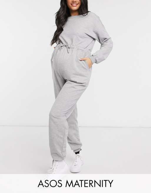 ASOS DESIGN maternity jogger sweat jumpsuit in grey