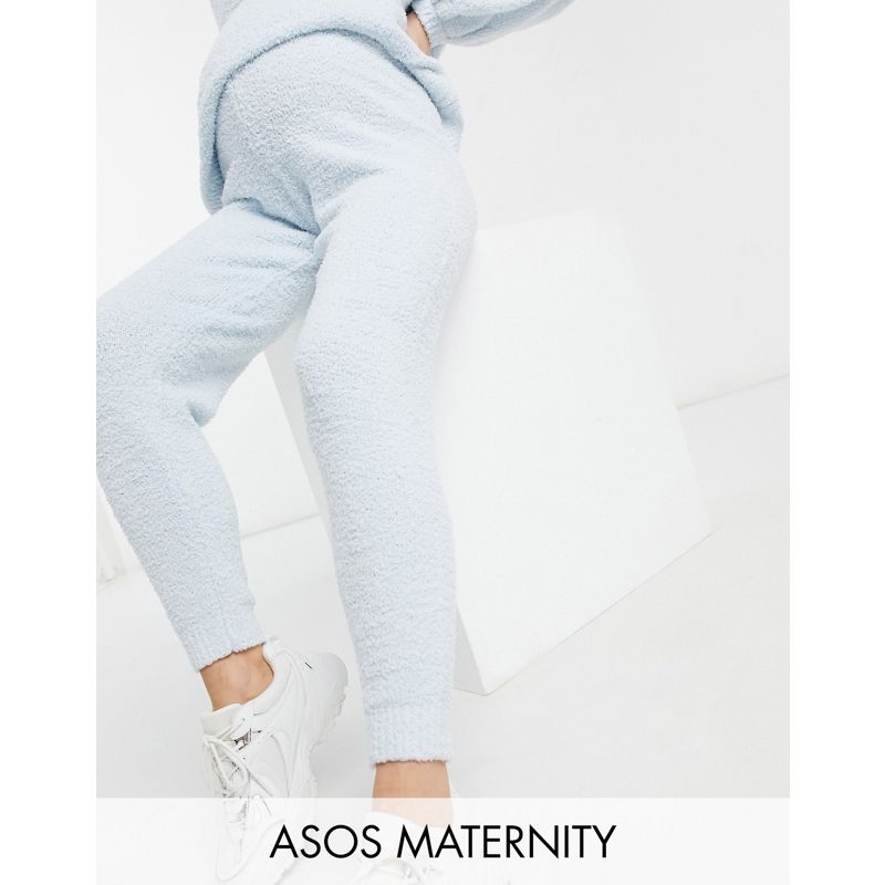 DESIGN Maternity - Joggers in maglia bouclé azzurri testurizzati in coordinato