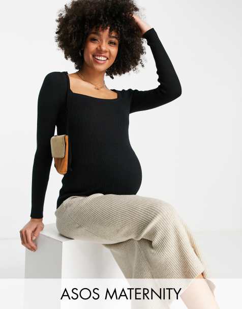 ASOS DESIGN Maternity jumper in rib with square neck in black