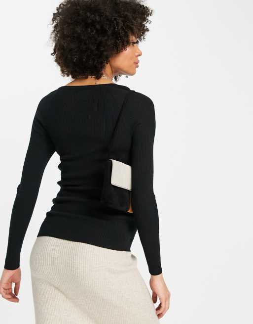 ASOS DESIGN Maternity jumper in rib with square neck in black, 2 of 4