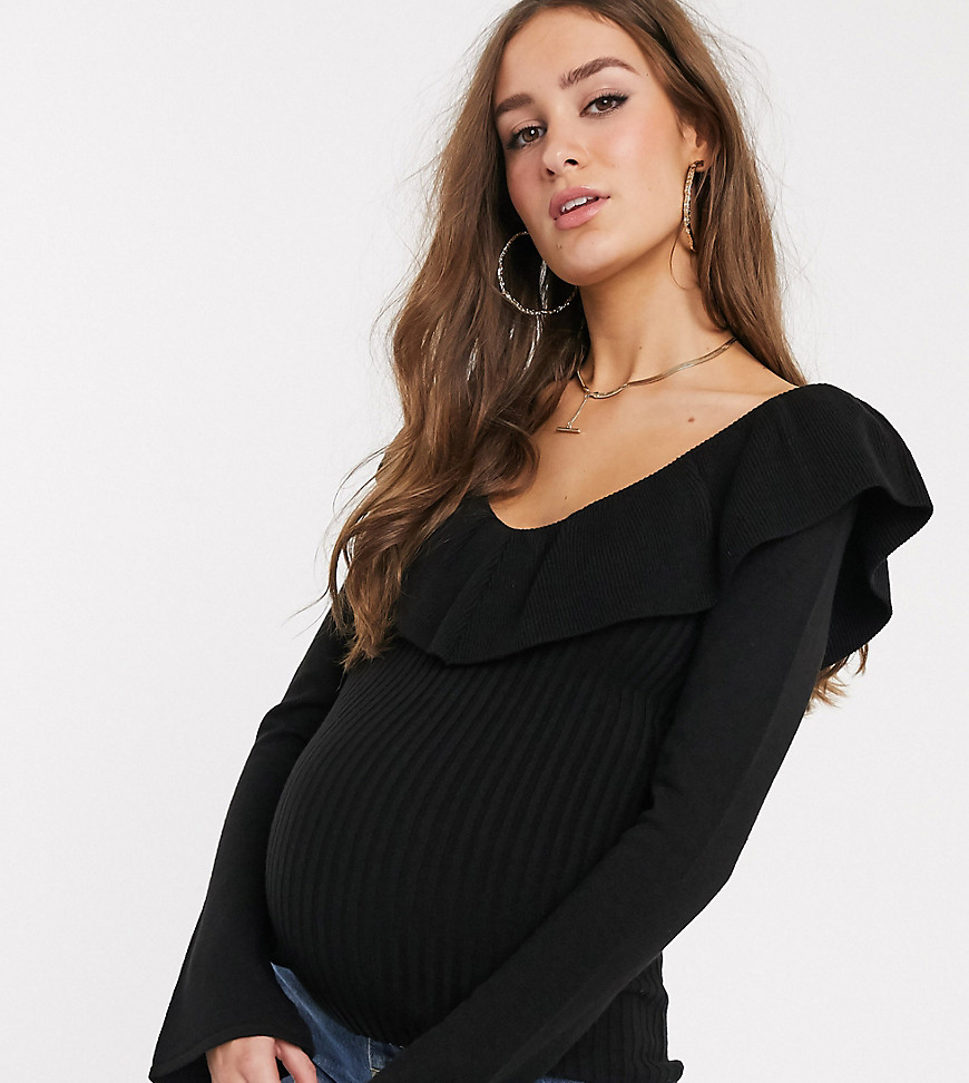 ASOS DESIGN Maternity jumper with ruffle front and v back-Black