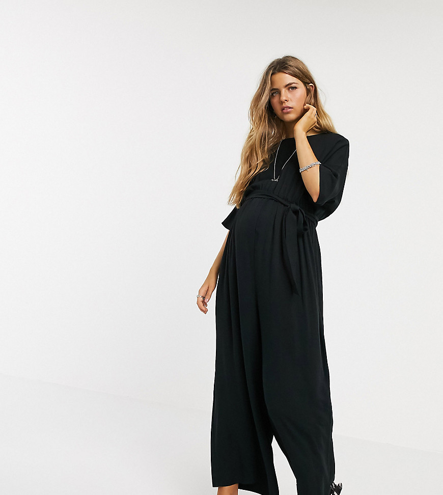 ASOS DESIGN Maternity - Jumpsuit met gestrikte taille in zwart