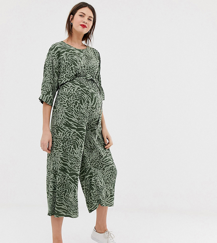 ASOS DESIGN Maternity - Jumpsuit met strikceintuur in dierenprint-Multi