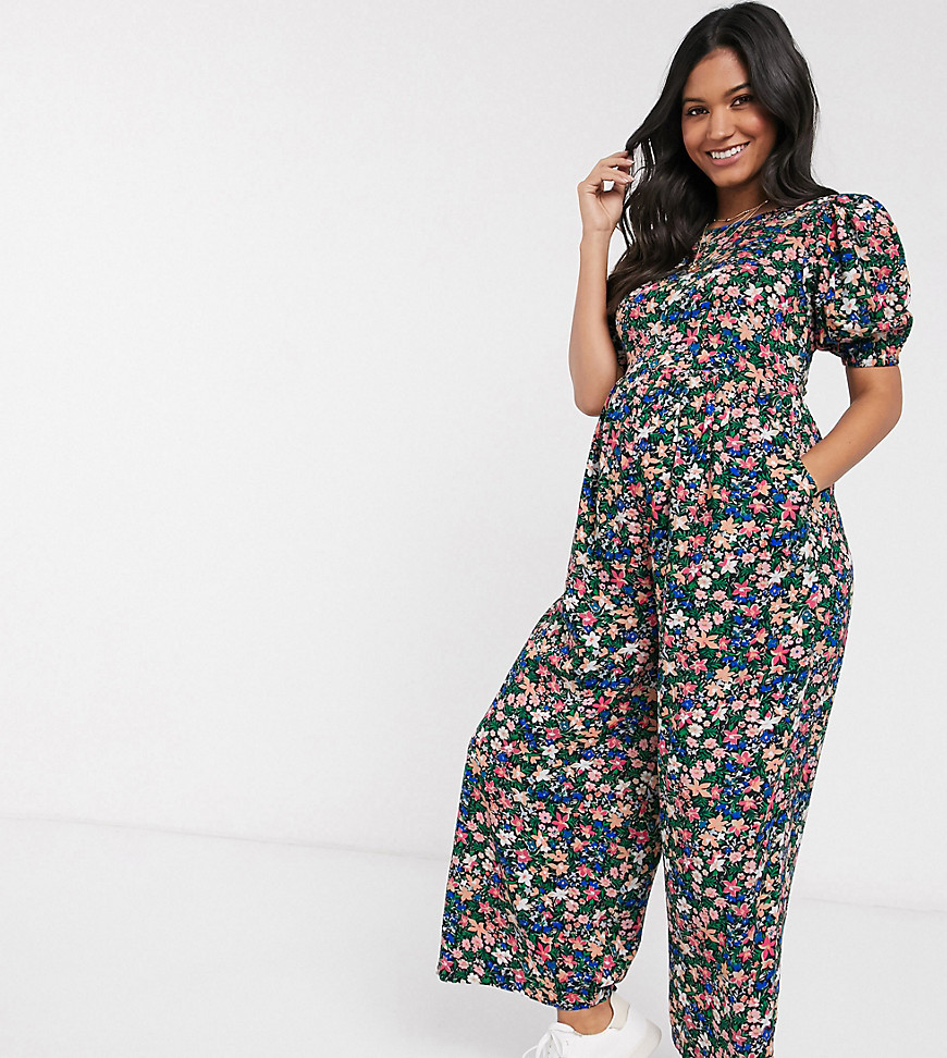 ASOS DESIGN Maternity - Jumpsuit met vetersluiting aan de achterkant en fijne bloemenprint-Multi