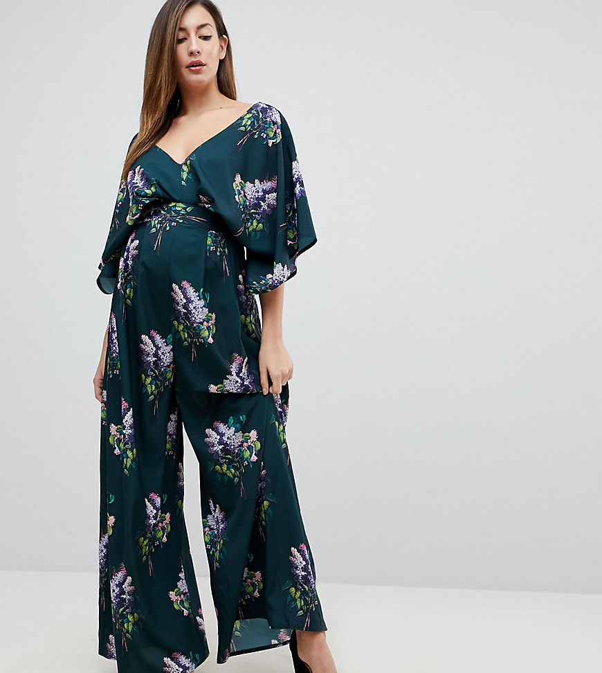 ASOS DESIGN maternity jumpsuit with kimono sleeve and wide leg in print-Multi