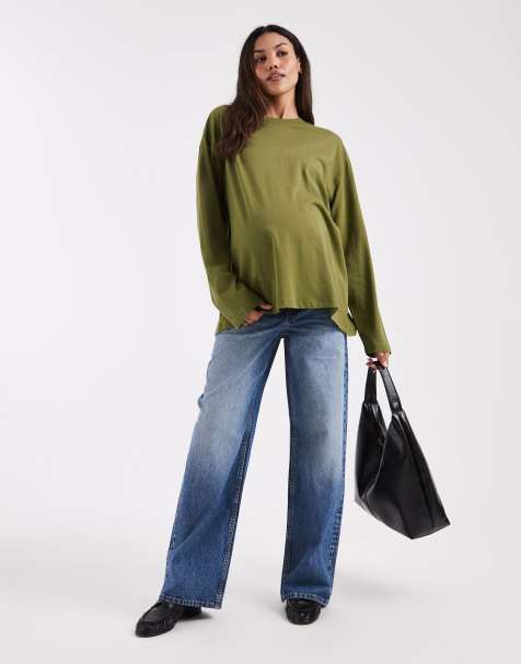 ASOS DESIGN – Maternity – Kakifärgad t-shirt med långa ärmar - view 1