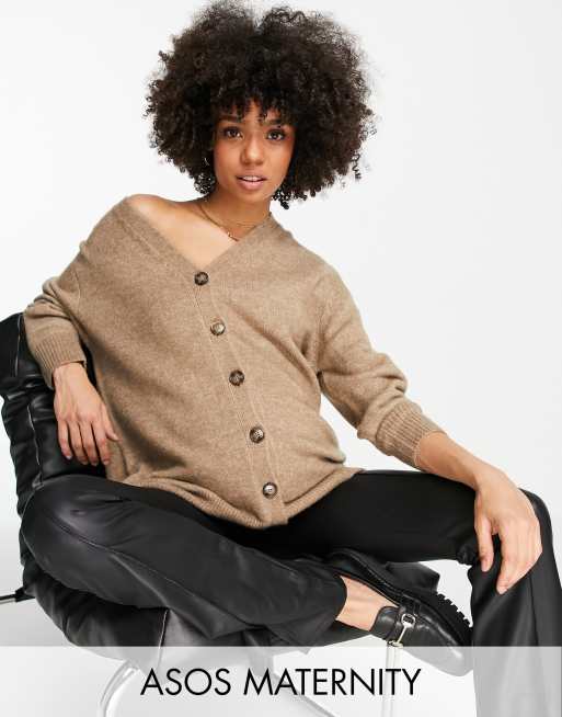 ASOS DESIGN Maternity – Kardigan oversize w kolorze szarobrązowym zapinany na guziki