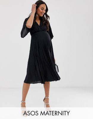 ASOS DESIGN Maternity kimono pleated midi dress in black