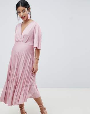 asos design maternity kimono pleated midi dress