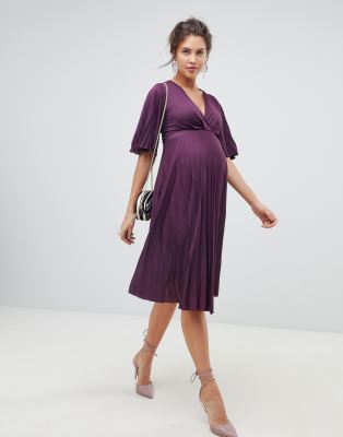 ASOS DESIGN Maternity kimono pleated midi dress | ASOS